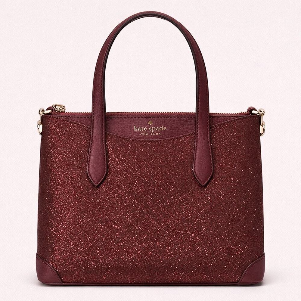 NWT Kate Spade Red Maroon Glitter Tote Handbag w/ Crossbody Strap
